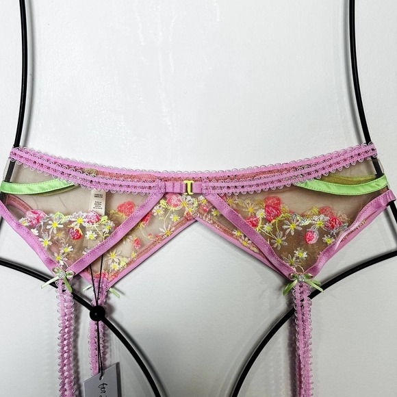 For Love & Lemons NWT Floral Tutti Frutti Shimmer Garter Belt Intimate Sz Large - Picture 6 of 10